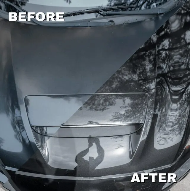 Before and after view of a vehicle wash